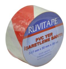 RUVITAPE Pvc Yer İşaretleme Bandı Kırmızı Beyaz 50 mm x 30 m