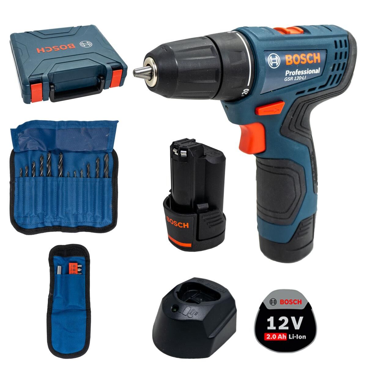 Bosch GSR 120-LI Çift Akülü Vidalama 12V 2Ah + 23 Parça Aksesuarlı