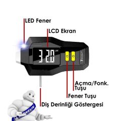 Michelin 12293 Dijital Göstergeli Lastik Basınç ve Derinlik Ölçer