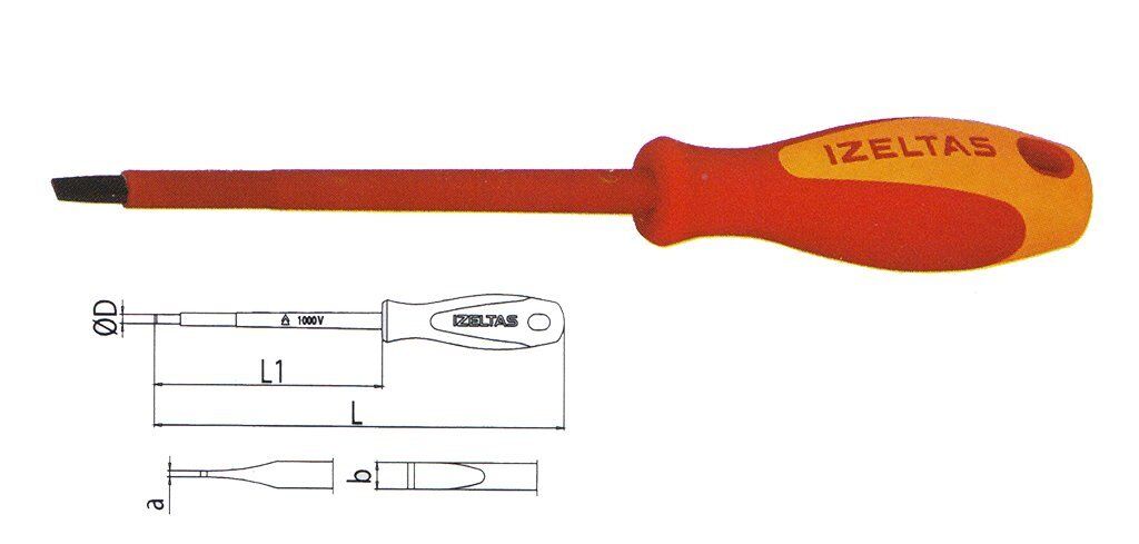 İZELTAŞ 1000V İzoleli Elektrikçi Düz Uçlu Tornavida 6,5x150 mm VDE