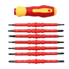 6047 Düz Yıldız Torx Değişken Uçlu İzoleli Tornavida Takımı 7 Parça