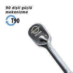 Ceta Form C01-T90L 1/4'' Kapalı Tip Uzun Saplı Lokma Cırcır Kolu