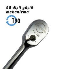 Ceta Form C11-T90 3/8'' Kapalı Tip Lokma Cırcır Kolu Metal Sap