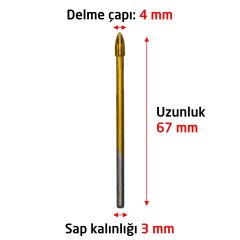 6170 Ok Tipi 4 Elmaslı Cam Fayans Delme Matkap Ucu 4 mm