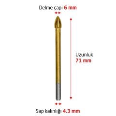 6172 Ok Tipi 4 Elmaslı Cam Fayans Delme Matkap Ucu 6 mm