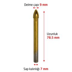 6175 Ok Tipi 4 Elmaslı Cam Fayans Delme Matkap Ucu 9 mm