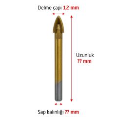 6177 Ok Tipi 4 Elmaslı Cam Fayans Delme Matkap Ucu 12 mm