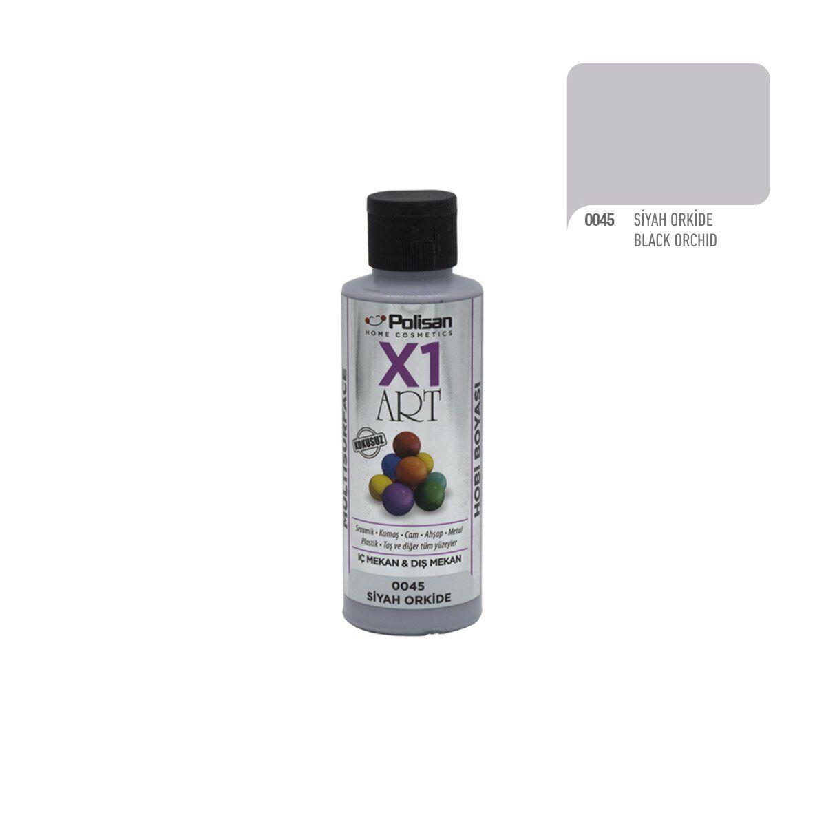 Polisan X1ART Multisurface Hobi Boyası 120ml - 0045 Siyah Orkide