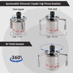 6119 Düz Üç Ayaklı Çift Yönlü Yağ Filtre Sökeceği 70-140 mm