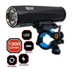 Rox 0210 Şarjlı Led Bisiklet Feneri 1300 Lümen