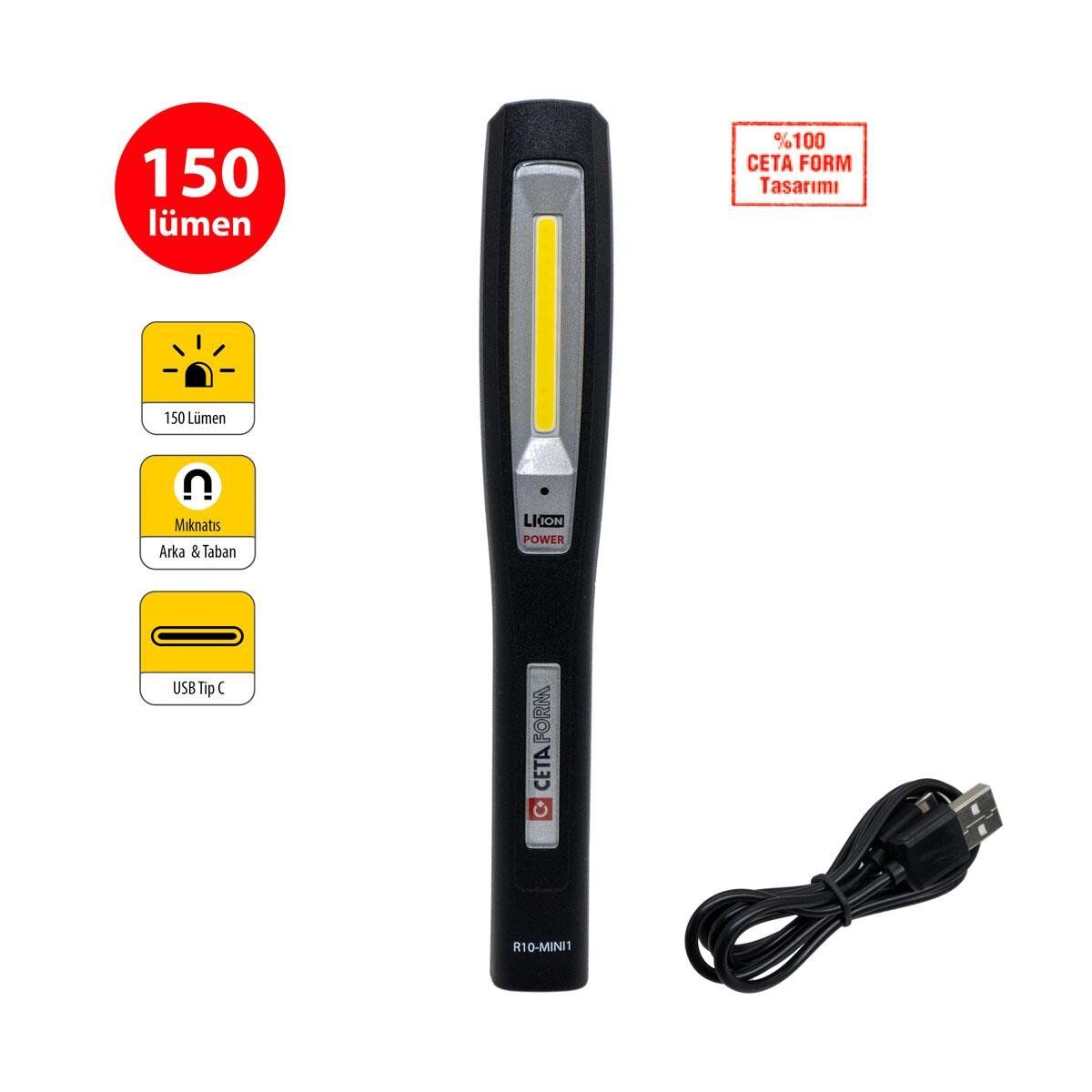 Ceta Form R10-MINI1 Şarjlı Kalem Tip Mini Led El Feneri 150 Lümen